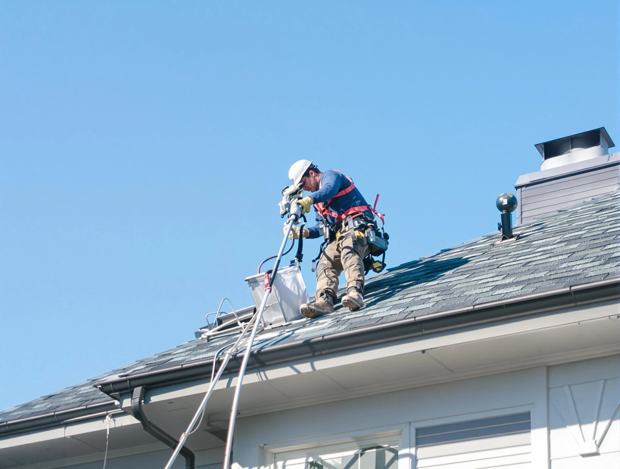Jeannette Dryer Vent Cleaning certified technician cleaning a roof-mounted dryer vent system in Jeannette