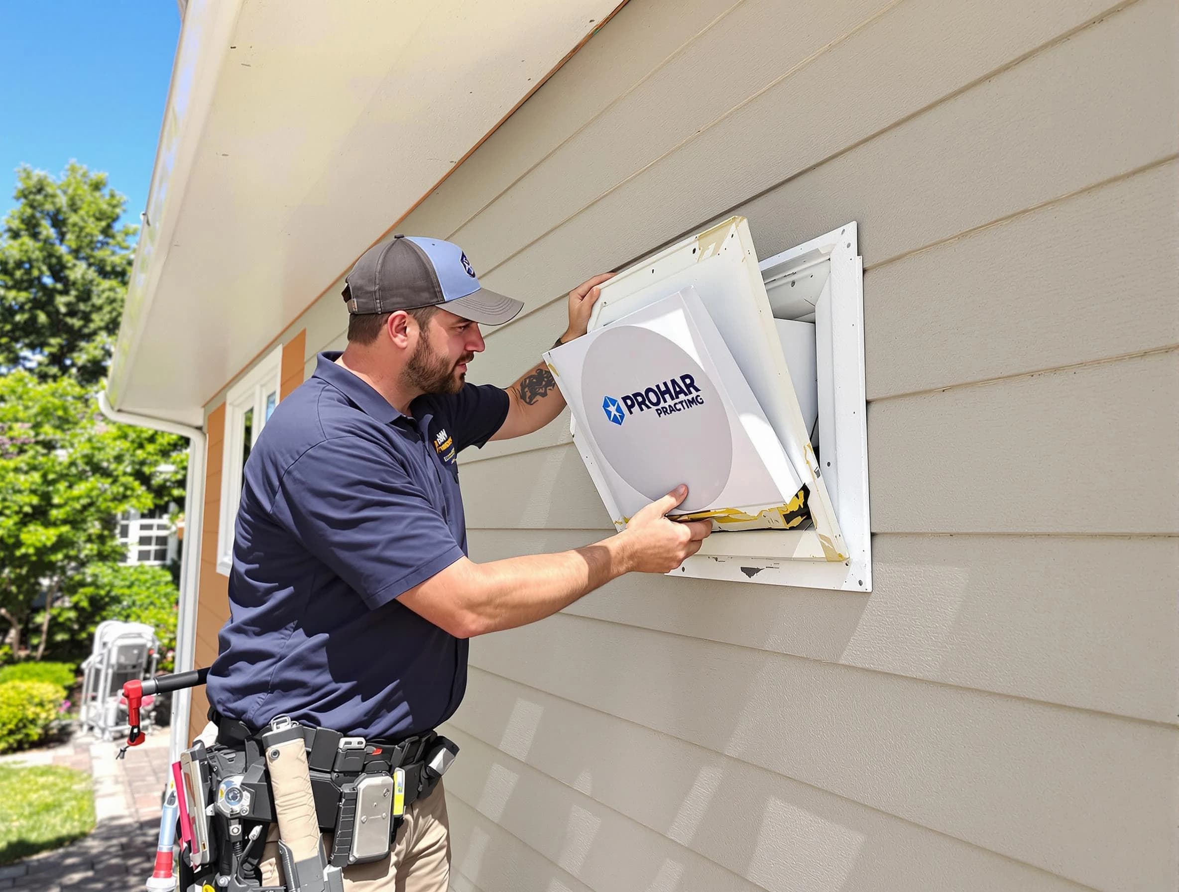 Jeannette Dryer Vent Cleaning technician installing a new protective dryer vent cover on a home in Jeannette