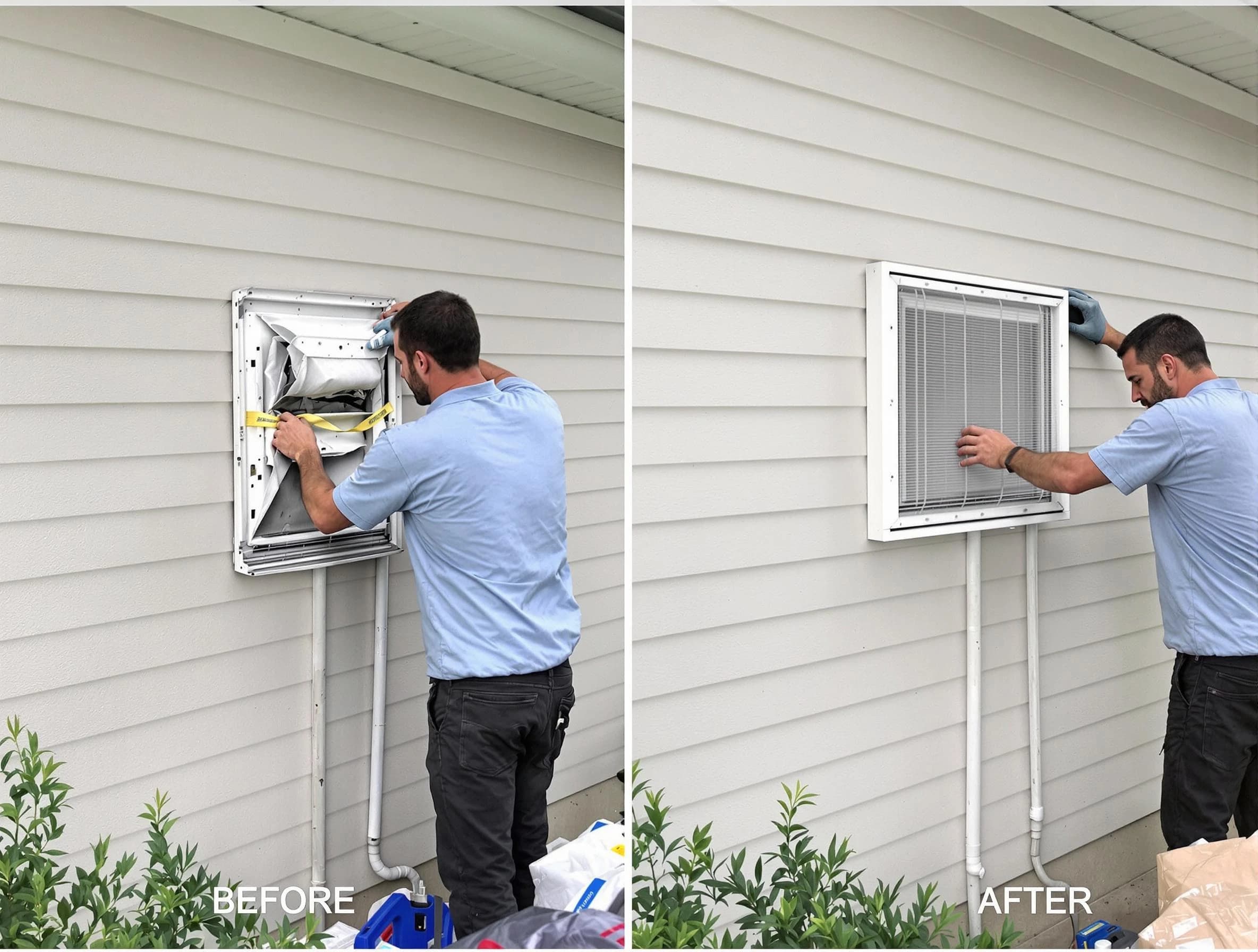 Jeannette Dryer Vent Cleaning technician installing high-quality dryer vent cover at a residential property in Jeannette