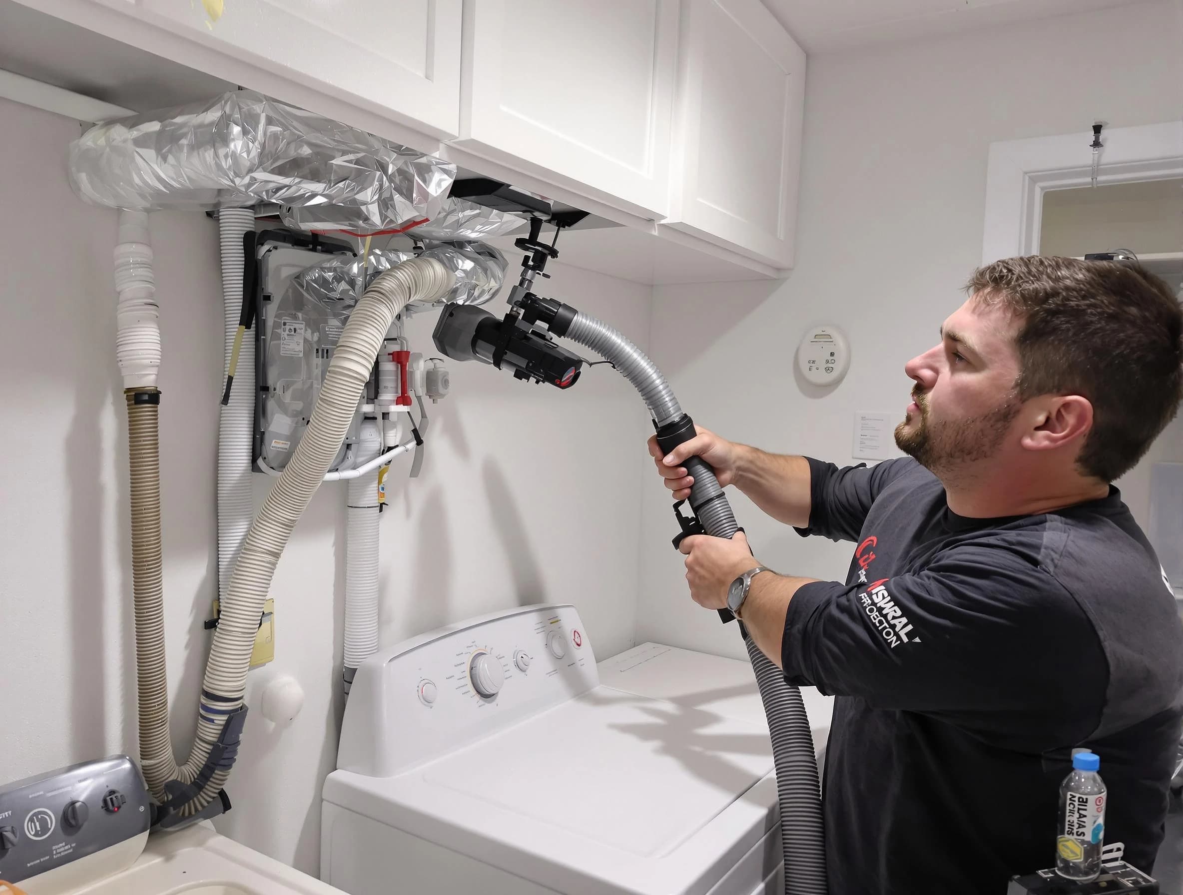 Jeannette Dryer Vent Cleaning certified technician performing safety-focused gas dryer vent cleaning in Jeannette