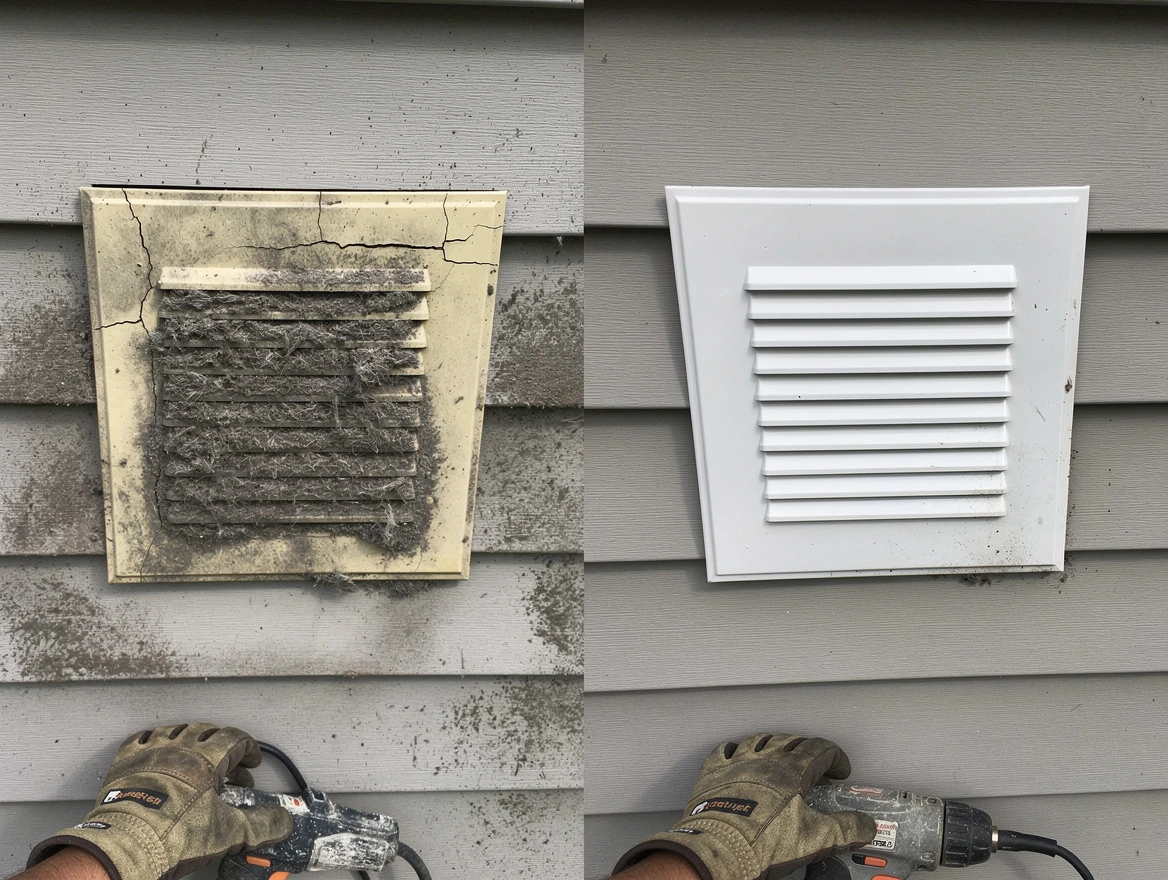 Jeannette Dryer Vent Cleaning technician installing high-quality dryer vent cover at a residential property in Jeannette