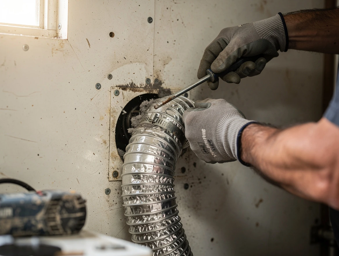 Jeannette Dryer Vent Cleaning technician performing precise dryer vent hose installation in Jeannette
